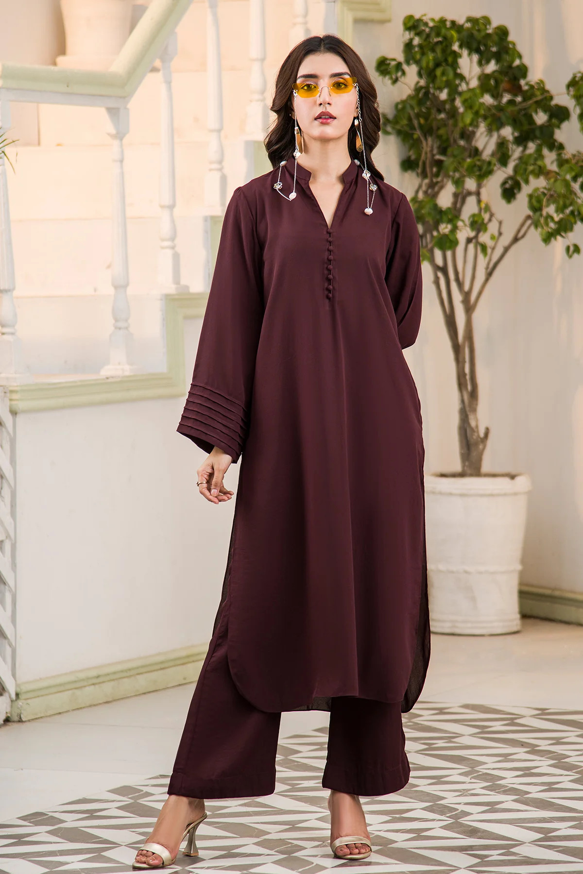 Dark Brown V-Neck Dress - Image 8