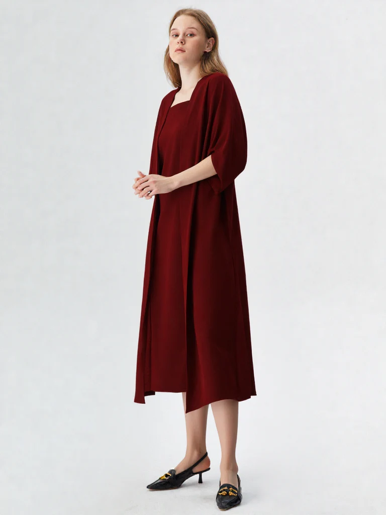 Maroon Crepe Shrug Dress - Image 3